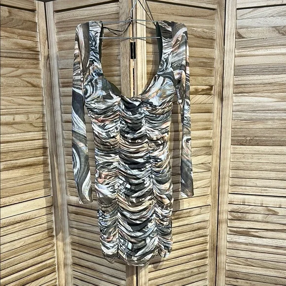 Stylish Multicolor Mesh Ruched Dress - Picture 4 of 4